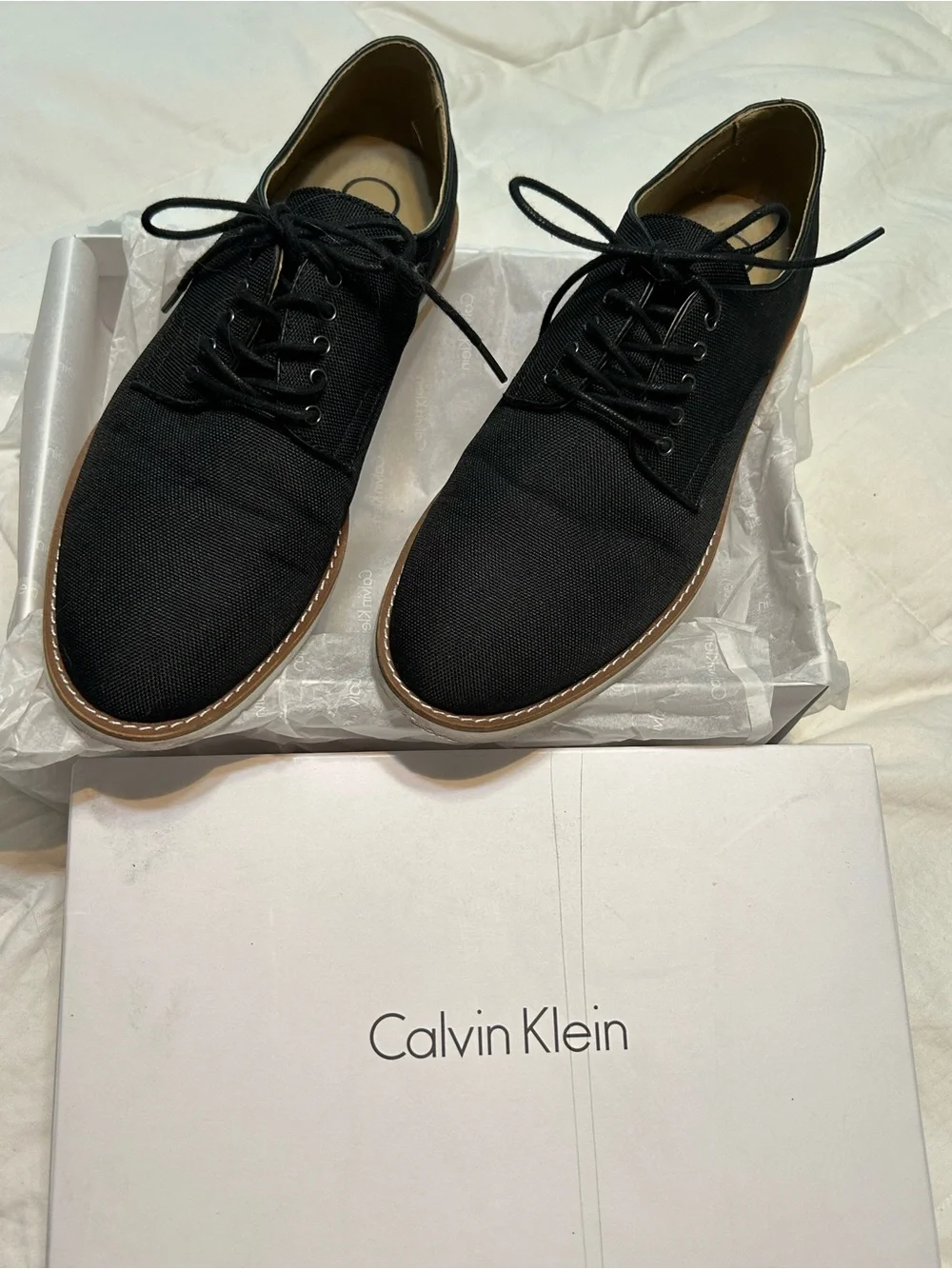Calvin Klein Black Canvas Derby with Contrast Welt Size 9M